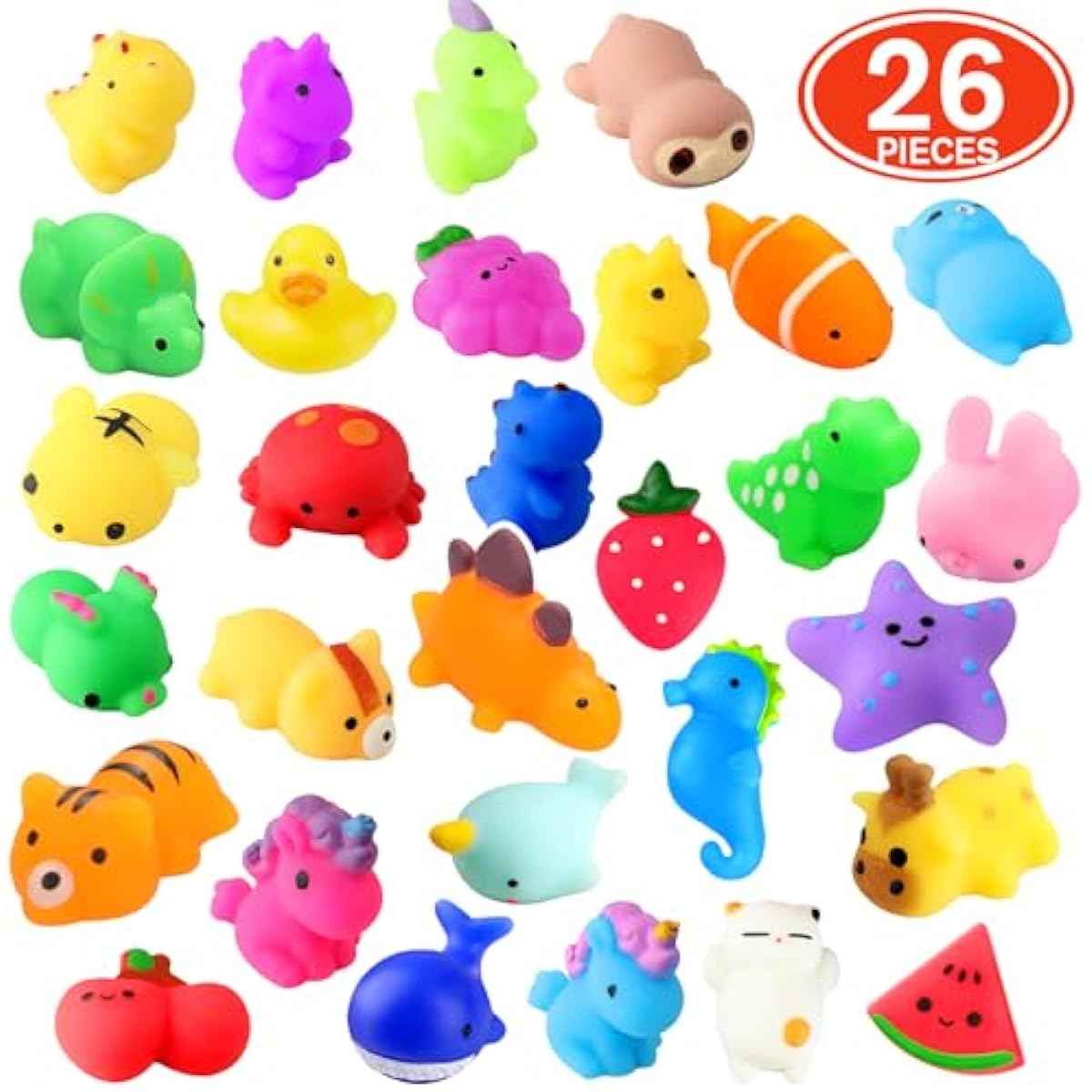 Squishies, 26 Pack Mochi Squishy Toys - Kawaii Cat Squishys Slow Rising Animals - Party Favors, Goodie Bag, Birthday Gifts, Mini Squishies Stress Reliever Toy
