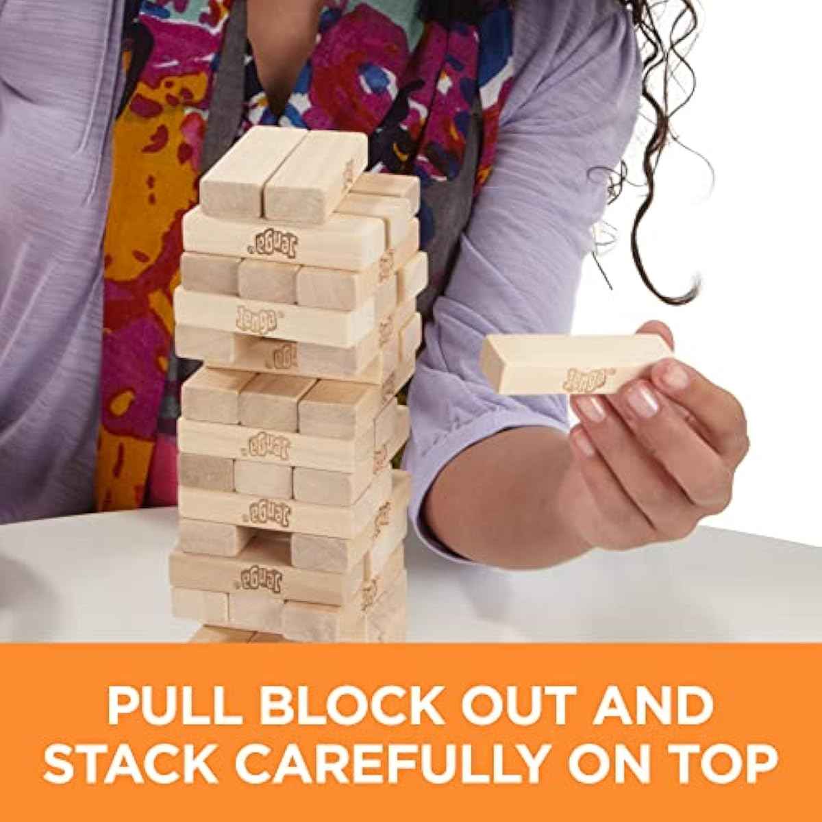 Hasbro Gaming Jenga Wooden Blocks Stacking Tumbling Tower Game | Party Games for Kids & Families | Stocking Stuffers | Ages 6+ (Amazon Exclusive)