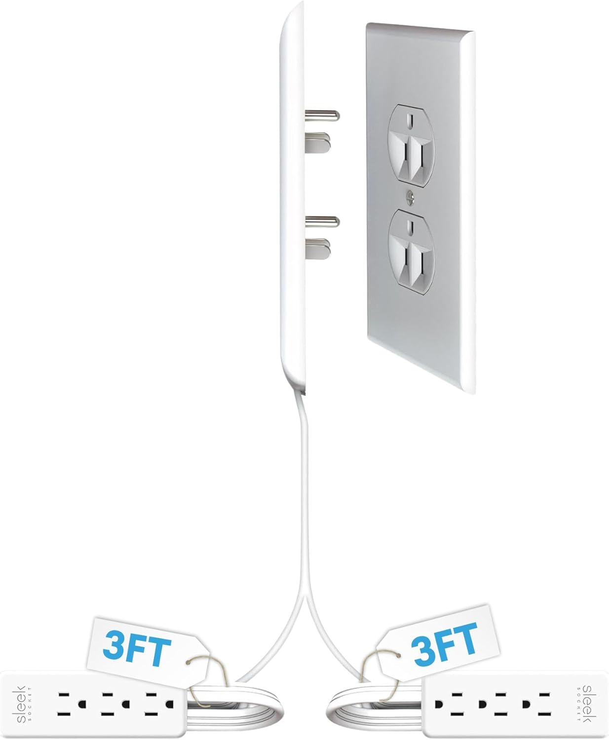Sleek Socket original flat ultra-thin outlet concealer with extension cord kit, 3ft, multi-outlet power strip for home improvement