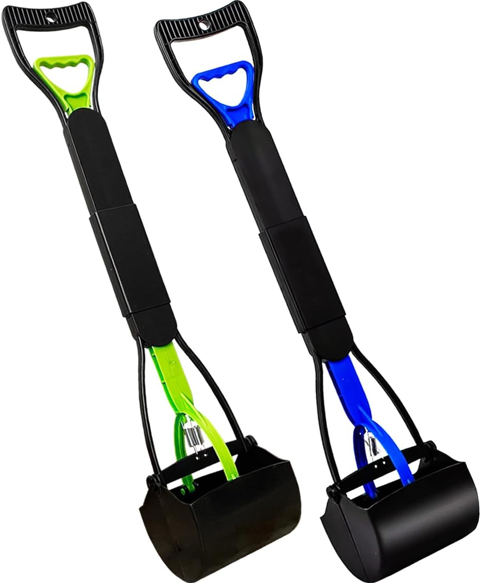 heavy-duty non-breakable large medium small dog pooper scooper with 28" long handled durable stainless steel spring