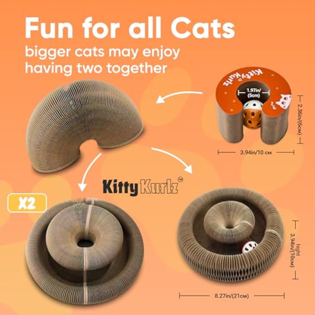 Kitty Kurlz - Kitty Kurlz Magnetic Toy & Reversible Cardboard Scratcher - Collapsible Ball Track with Bell - Durable Eco-Friendly Ring for Play, Chase & Scratch