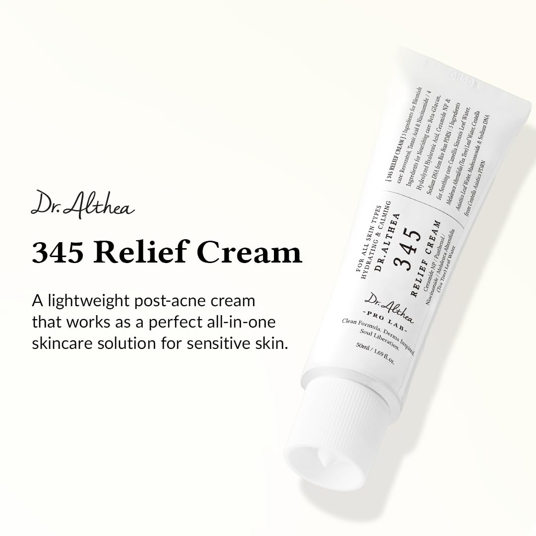 Dr. Althea 345 Relief Cream: soothing moisturizer for acne-prone skin with PDRN, niacinamide, and hyaluronic acid