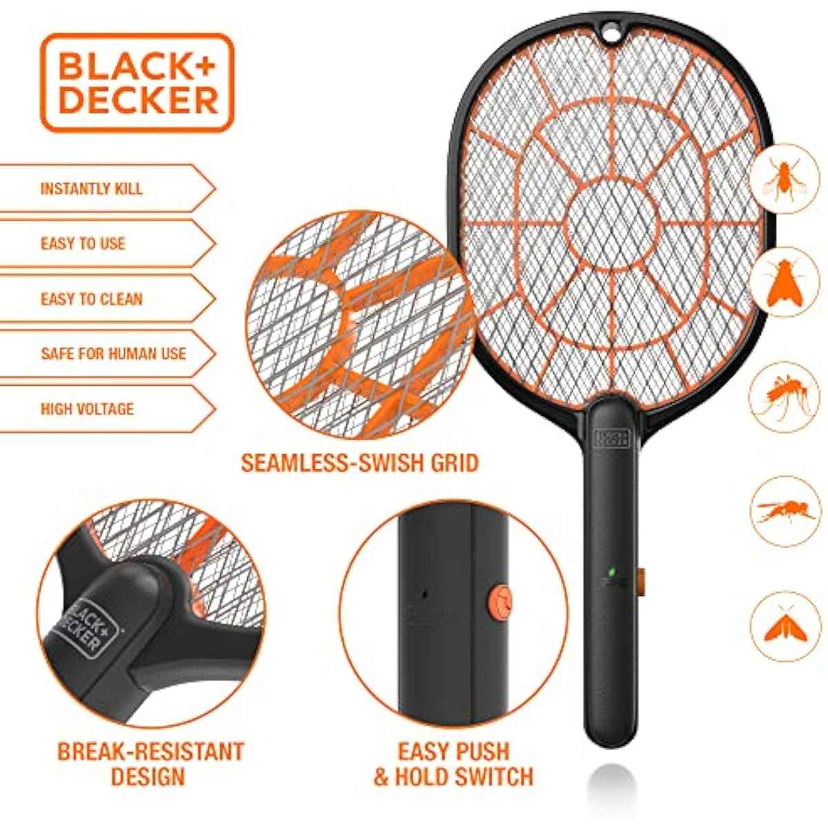 Bug Zapper Racket – Electric Fly Swatter for Gnats, Mosquitoes, & More – Harmless-to-Humans Outdoor Bug Zapper Battery Operated – Handheld Electric Fly Swatter –Indoor Racket