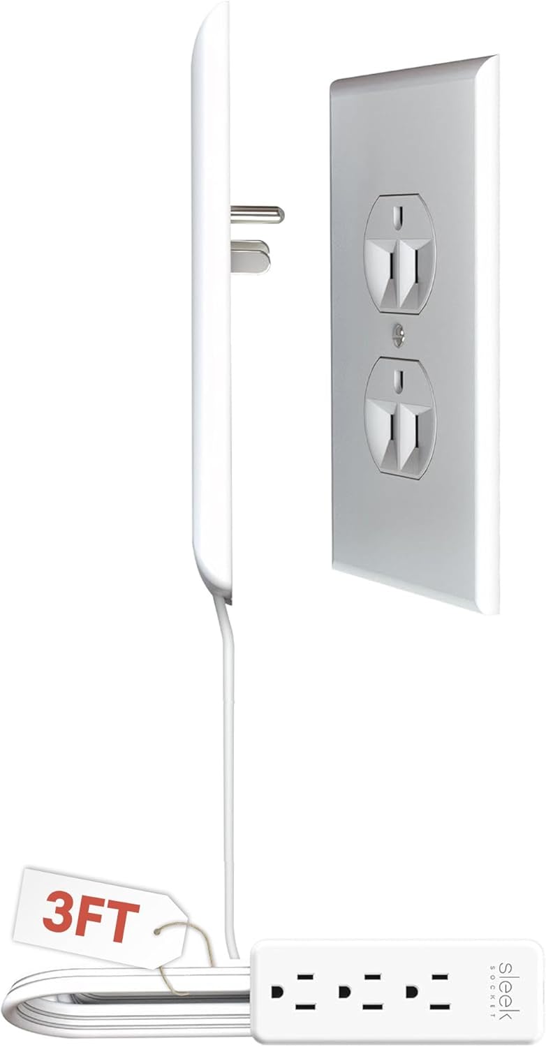 Sleek Socket original flat ultra-thin outlet concealer with extension cord kit, 3ft, multi-outlet power strip for home improvement