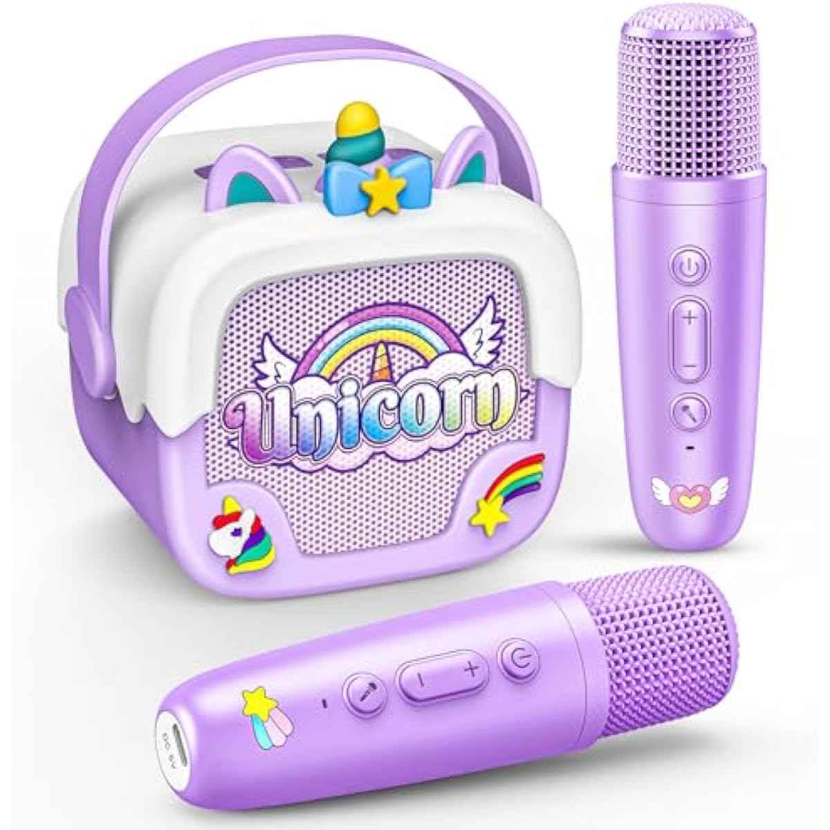 Mini Karaoke Machine for Kids Girls: Unicorn Portable Bluetooth Speakers with 2 Wireless Mic Toys for Girls Age 4-6 7 8 9 Years Old Girl Easter Birthday Gifts for 5 6 7 8 9 10 11 Years Teens Purple