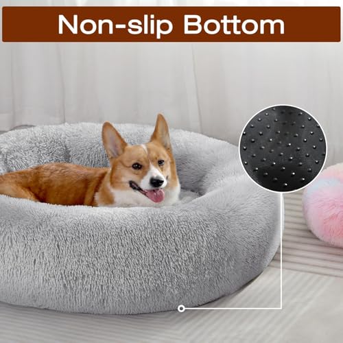 jollyvogue calming anti-anxiety pet bed for small dogs and cats, 20-inch fluffy donut cushion
