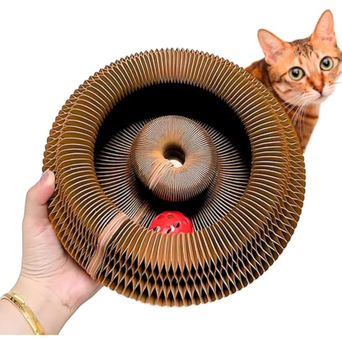 Kitty Kurlz - Kitty Kurlz Magnetic Toy & Reversible Cardboard Scratcher - Collapsible Ball Track with Bell - Durable Eco-Friendly Ring for Play, Chase & Scratch