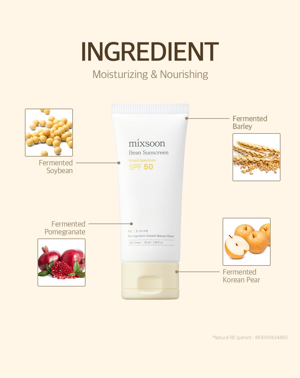 mixsoon bean sunscreen 1.69 fl. oz. spf 50 lightweight no white cast korean glass skin care