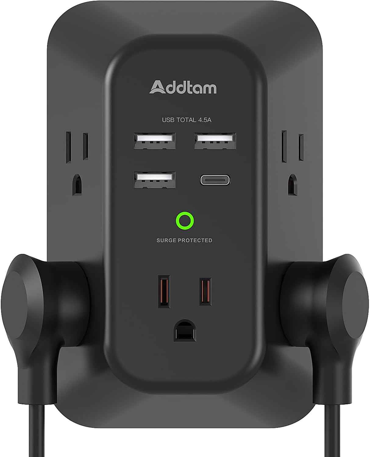 Addtam USB Wall Charger Surge Protector 5 Outlet Extender with 4 USB Charging Ports (1 USB C Outlet) 3 Sided 1800J Power Strip Multi Plug Outlets Wall Adapter Spaced for Home Travel Office ETL Listed