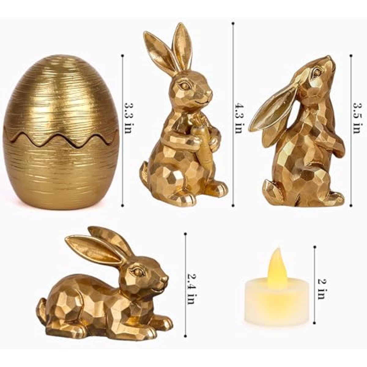 Easter Bunny Gold Bunny Figurines, 4PCS Spring Decors Easters Centerpieces for Tables Sculptures Home Decors, Easter Decorations for Home