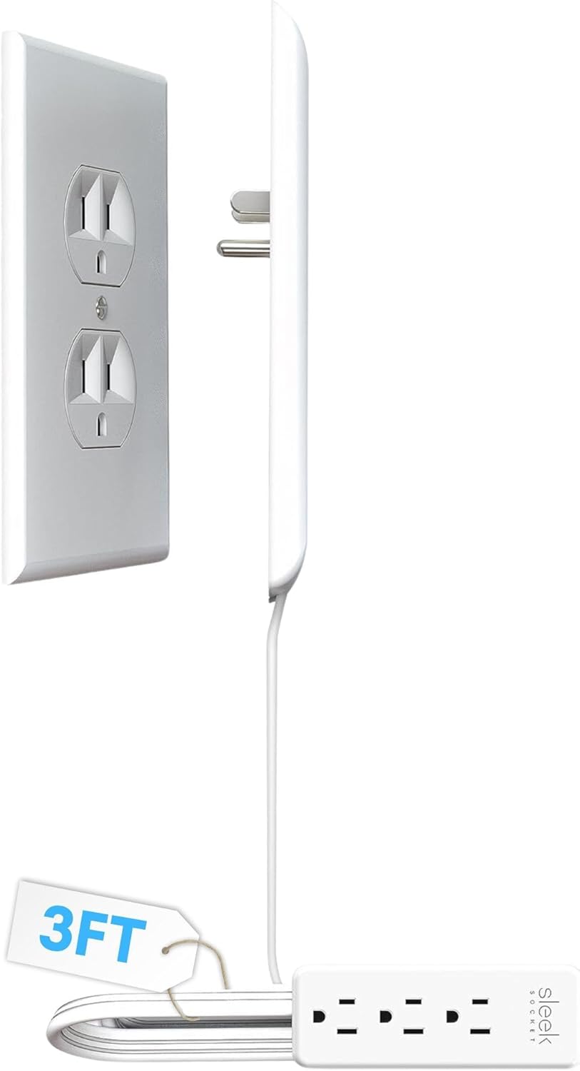 Sleek Socket original flat ultra-thin outlet concealer with extension cord kit, 3ft, multi-outlet power strip for home improvement