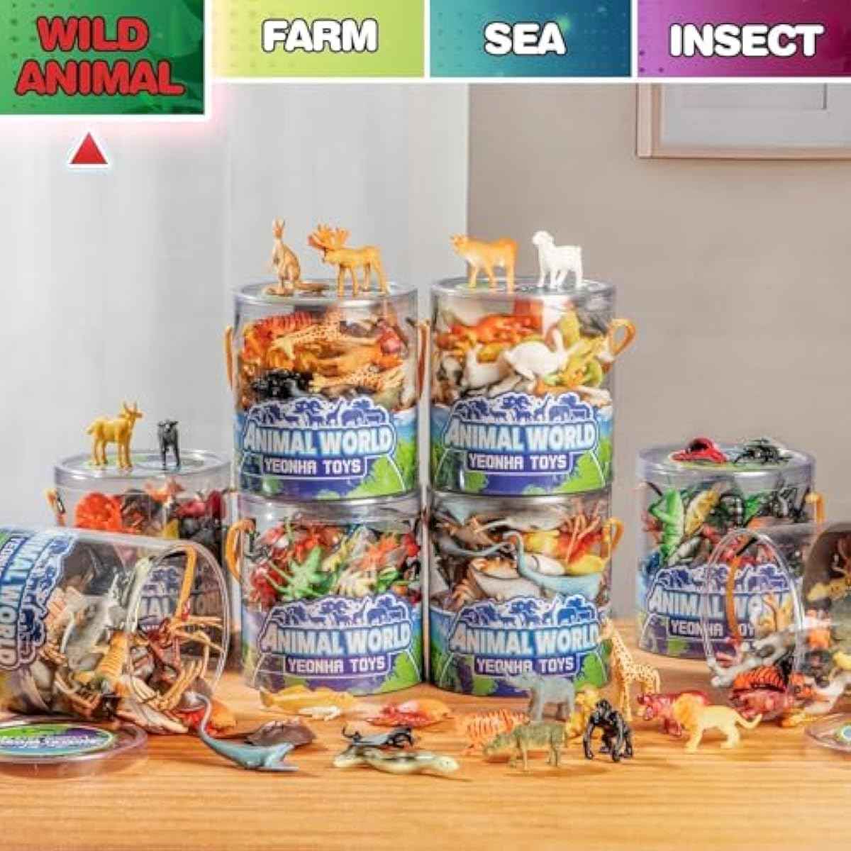 Yeonha Toys 60 Piece Mini Zoo Animal Toy with Gift Box, Realistic Small Plastic Animal Figure Sensory Bins, Jungle Party Favors, Cupcake Topper, School Education, Birthday Gifts for Kids Toddlers