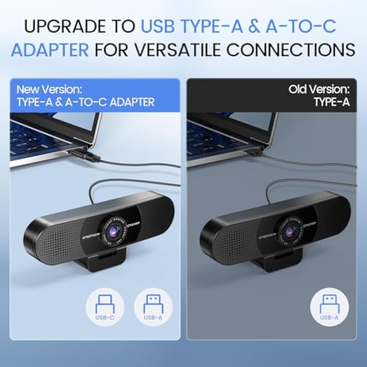 emeet c960 1080p webcam with 2 mics, 90° fov, usb type-a & a-to-c adapter, plug&play computer camera