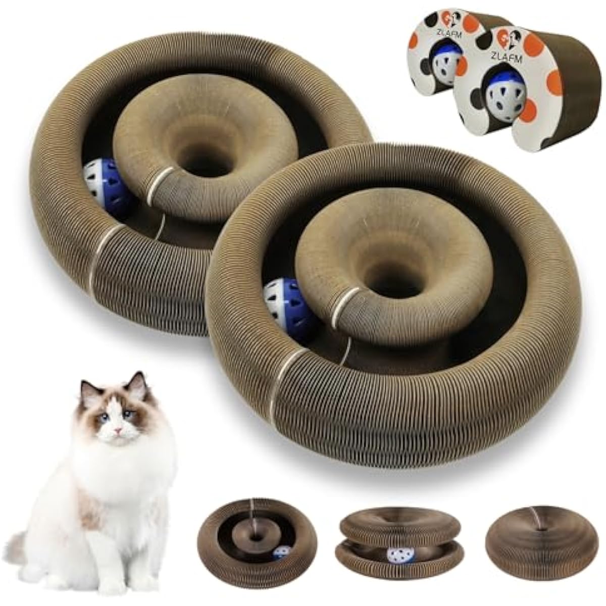 2 pack magic organ foldable reversible accordion kitty toy cat scratcher with bell balls
