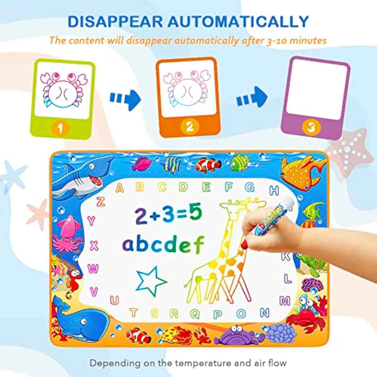 Water Doodle Mat - Kids Painting Writing Color Doodle Drawing Mat Toy Bring Magic Pens Educational Toys for Age 3 4 5 6 7 Year Old Girls Boys Age Toddler Gift