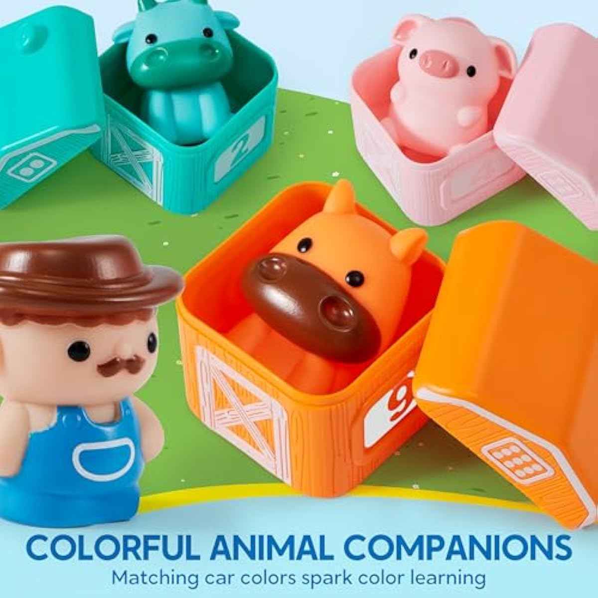 Play-Act Learning Toy for Toddlers 1 2 3 Years Old, Counting, Matching & Sorting Montessori Learning Farm Train Including 9 Farm Animals, Easter Basket Stuffers Birthday Gift for Baby Boys Girls
