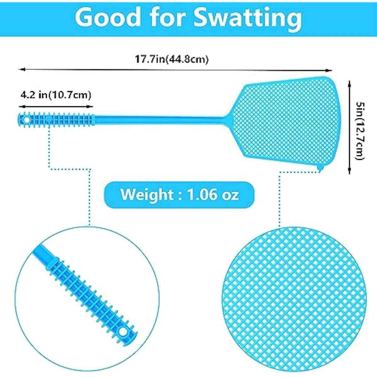 Fly Swatter,5 Pack Plastic Heavy Duty Manual Fly Killer, Long Handle Flyswatter, Large Bug Swatters That Work for Indoor and Outdoor
