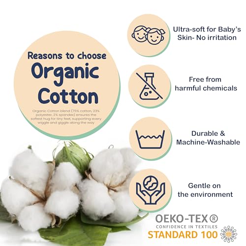Mother's Choice Organic Cotton Baby Socks 0-6 Months, 12 pairs, Soft, Cozy, and Gentle Socks for Infants Girls and Boys