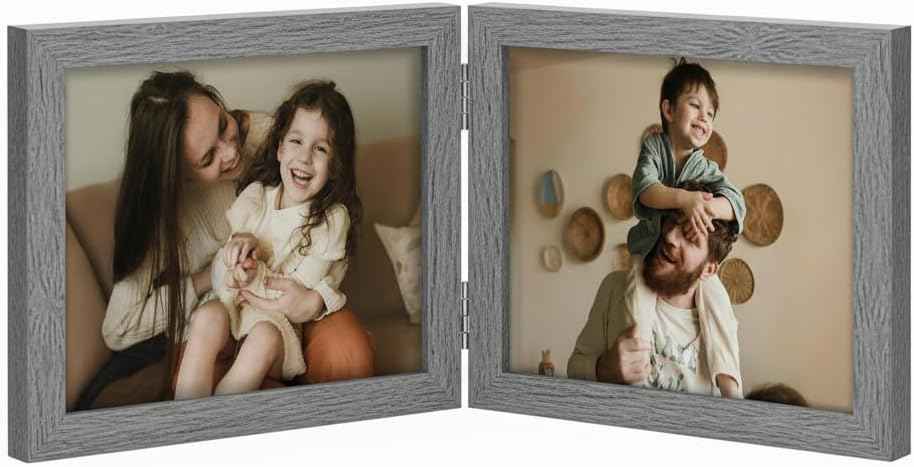 decorUhome Double 4x6 Picture Frame Vertical, Engineered Wood Bifold Photo Frame with Plexiglass for Tabletop Display, 4x6, Black