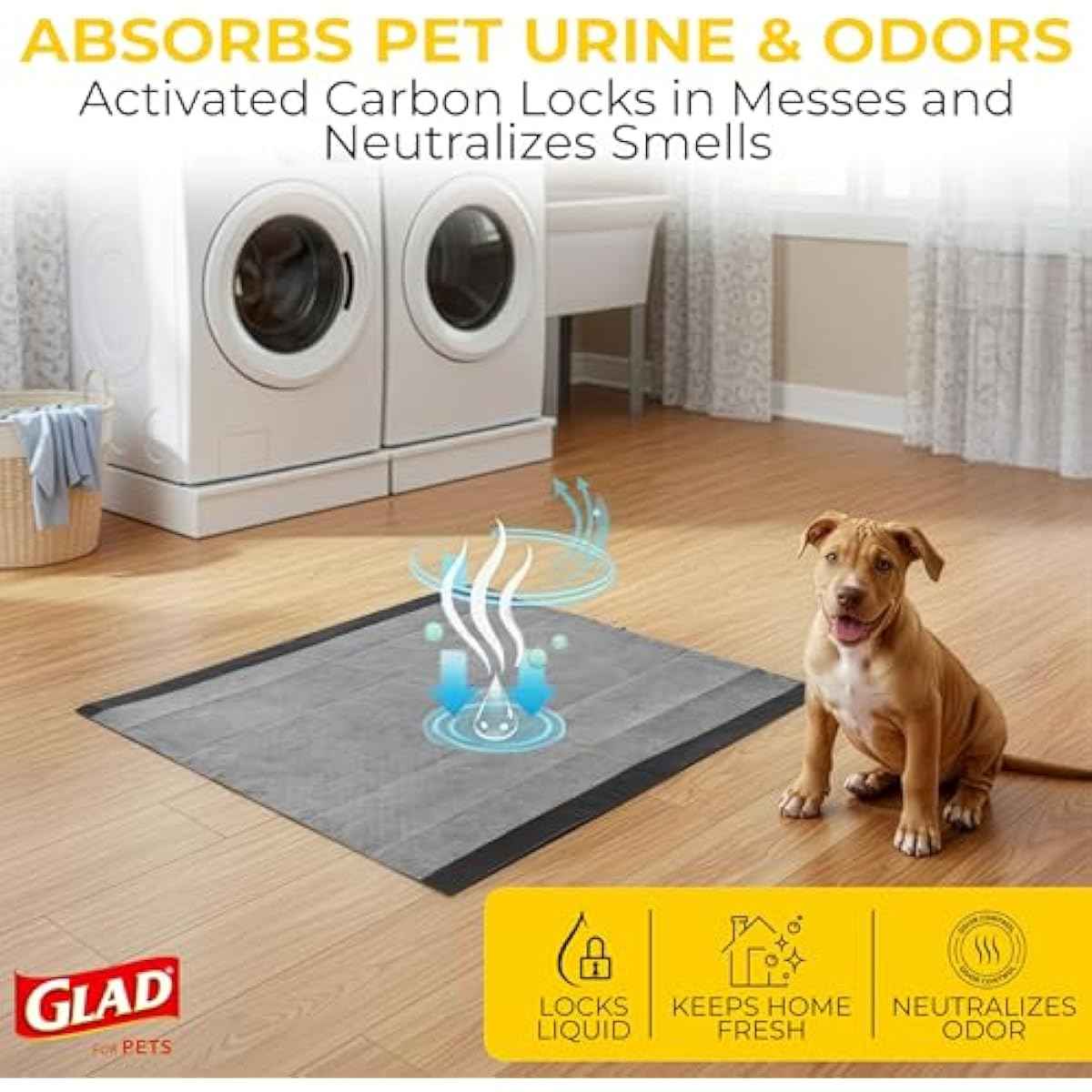 Glad for Pets Black Charcoal Puppy Training Pads with Odor Control and Pheromone Attractant, Leak Resistant Dog Potty Pads for House Training Puppies and Dogs, 23 x 23 in, 50 Count