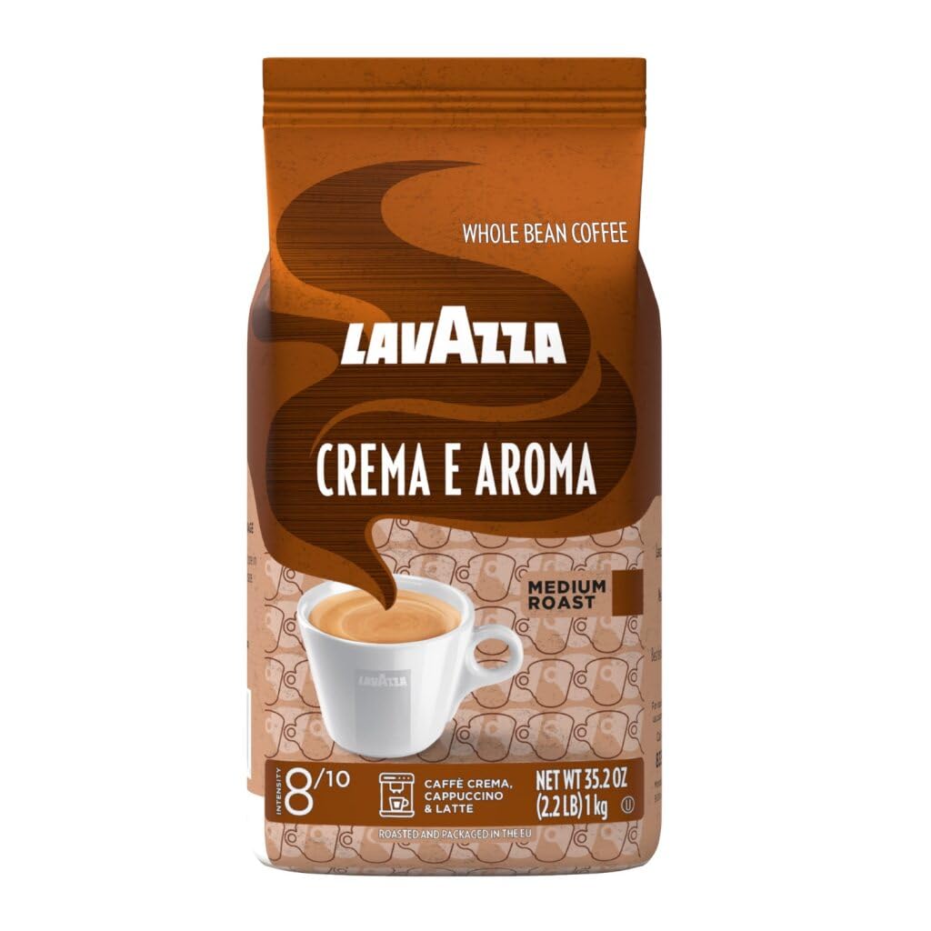 Lavazza Crema E Aroma whole bean coffee, 2.2-pound bag, non-GMO, medium roast with earthy flavor and long-lasting crema