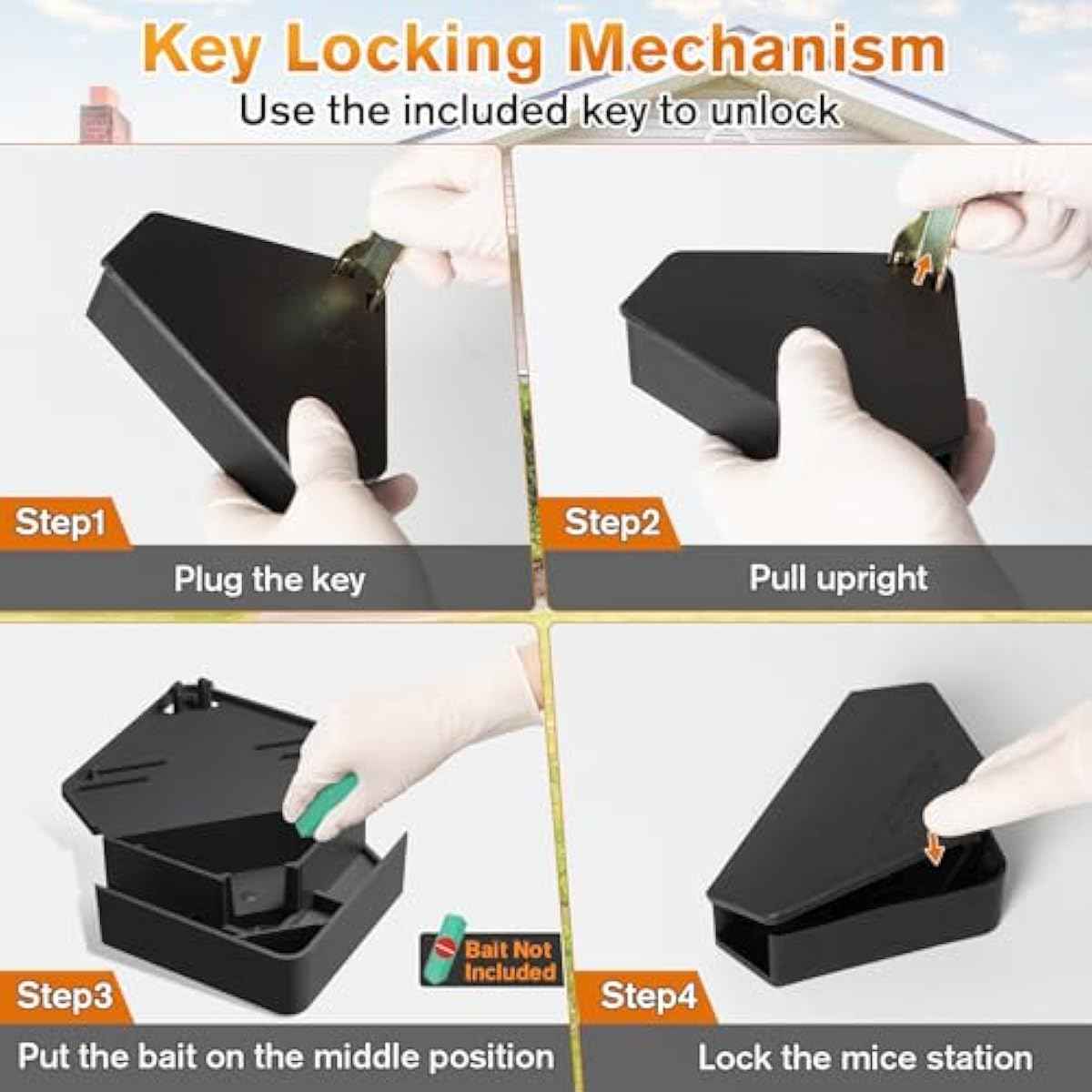 Anblak Mouse Station with Keys Black 6 Pack, Key Required Mouse Stations, Mice Stations, Keeps Children and Pets Safe Indoor & Outdoor