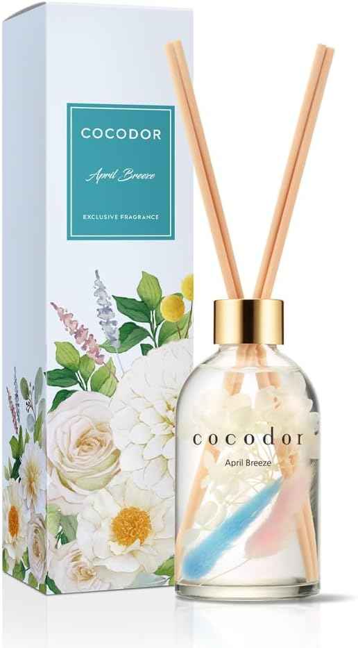 COCODOR Reed Diffuser Set with Preserved Baby's Breath with Sticks/April Breeze / 6.7oz / Scent Fragrance Oil Diffuser for Bedroom Bathroom Home Décor