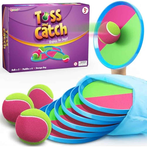 Aywewii Toss and Catch Ball Set, Boys Toys for 3 4 5 6 7 8 Year Old, Kids Sports Gifts, Outdoor Games for Backyard Camping Beach Pool Family Party, Valentines Day Gifts for Kids - 6 Paddles & 3 Balls