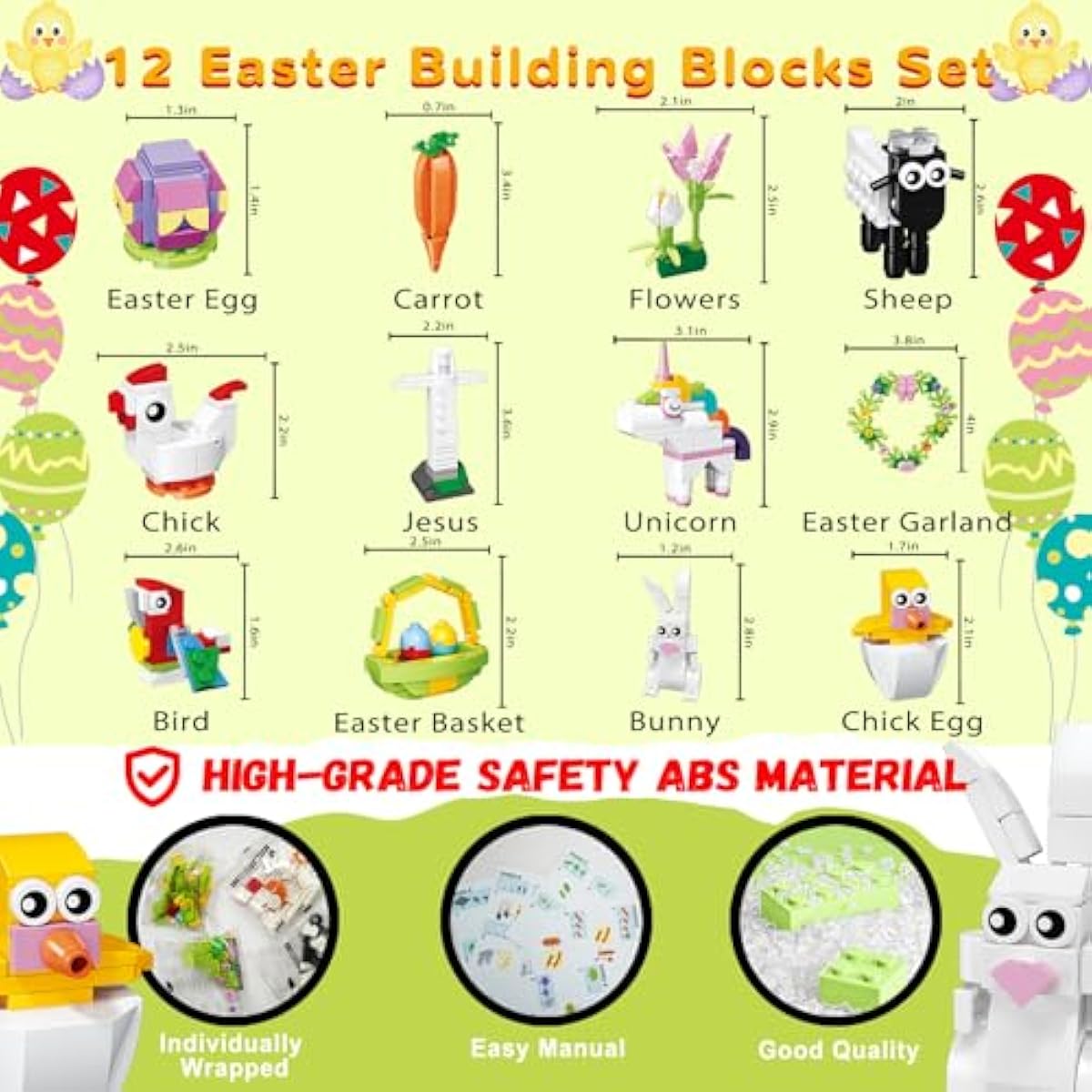 12-piece easter rabbit building blocks set for kids 6+