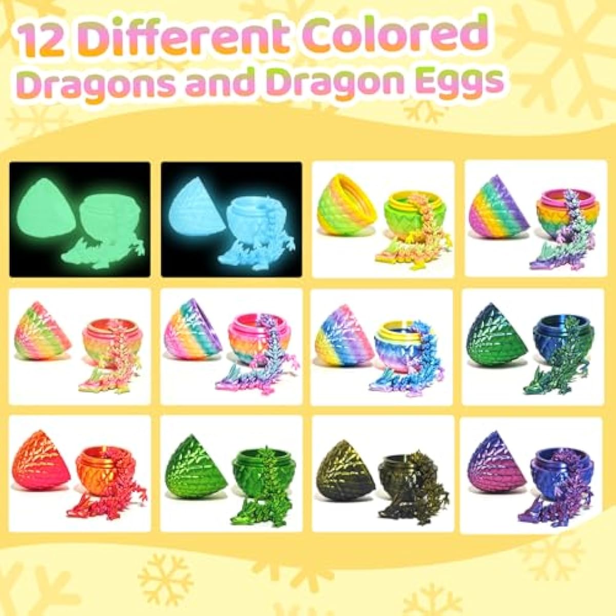 12PCS 3D Printed Easter Eggs with Dragons Inside, Easter Surprise Dragon Eggs, 3D Printed Animals, Easter Basket Stuffers,Fidget Toys Gifts
