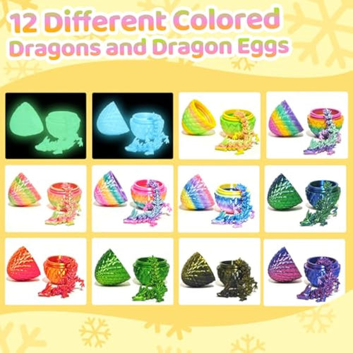 12PCS 3D Printed Easter Eggs with Dragons Inside, Easter Surprise Dragon Eggs, 3D Printed Animals, Easter Basket Stuffers,Fidget Toys Gifts