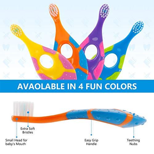 slotic baby toothbrush for 0-2 years, safe and sturdy, toddler oral care teether brush, dentist recommended (4-pack)
