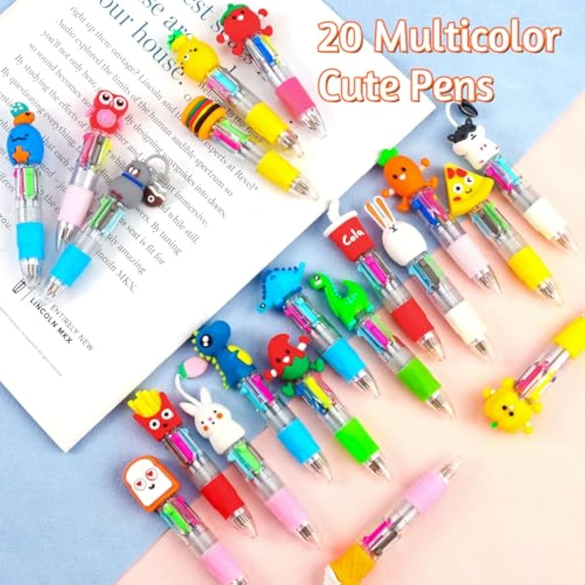 cZWZ 20Pcs Mini Multicolor Pens 4-in-1 Cute Ballpoint Pens for Kids Birthday Party Favors Gifts Teacher Supplies