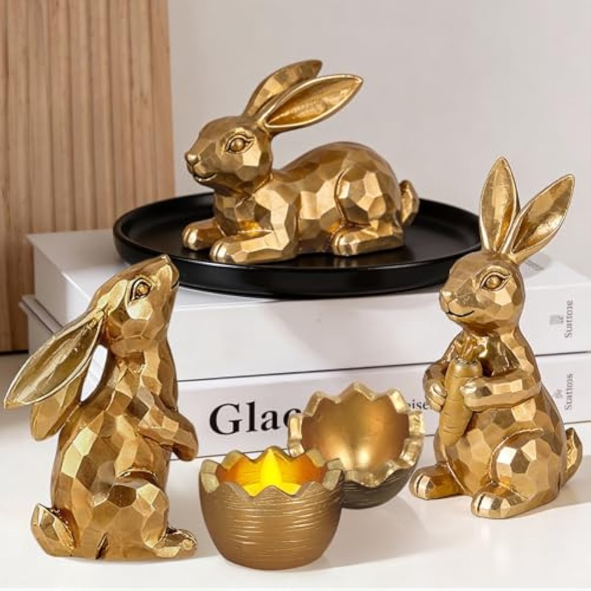 Easter Bunny Gold Bunny Figurines, 4PCS Spring Decors Easters Centerpieces for Tables Sculptures Home Decors, Easter Decorations for Home