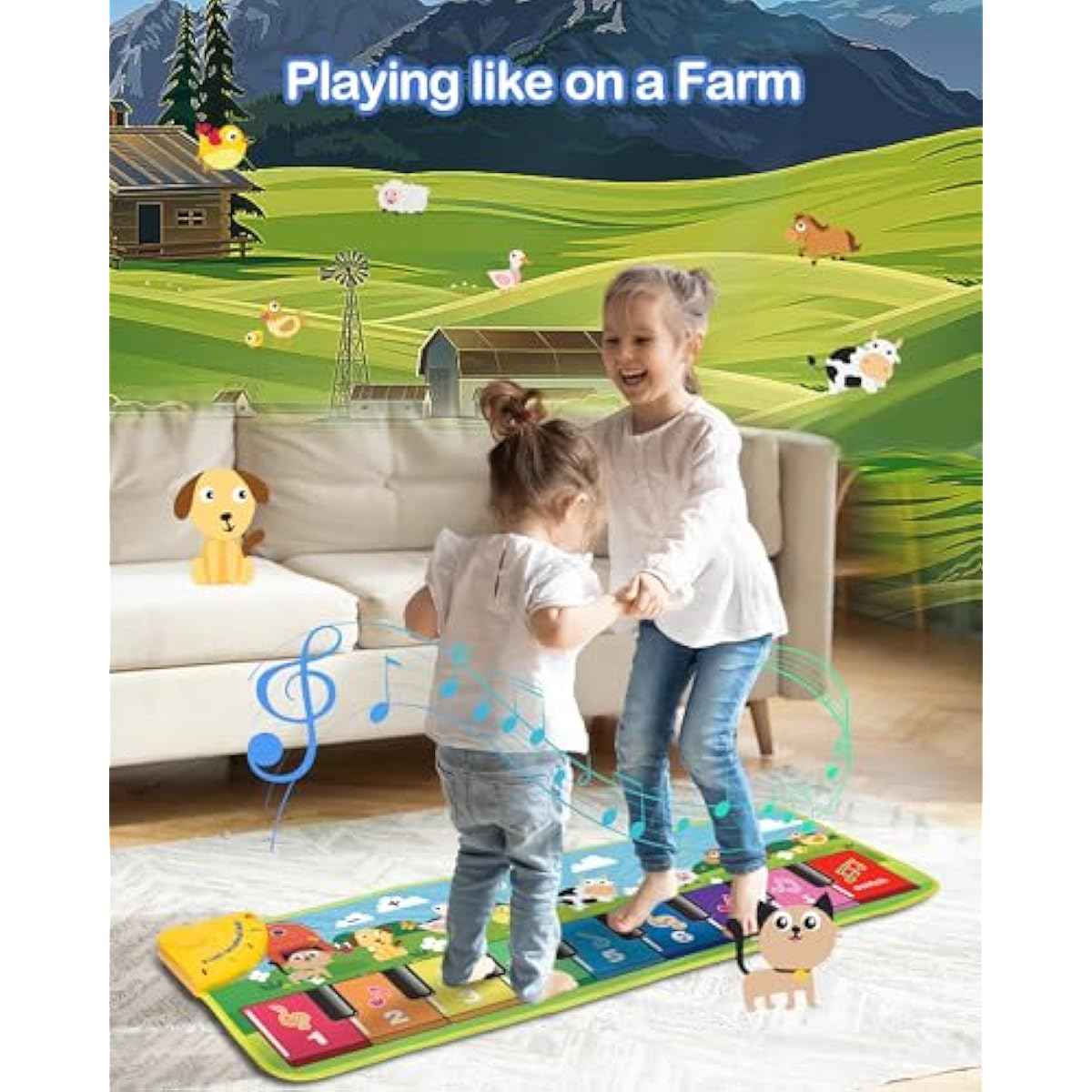 FOKI Floor Piano Mat for Toddlers, Sensory Educational Dancing Musical Keyboard Carpet Toy, Animal Sounds Touch Playmat Blanket, for 1 to 5 Years Old Boy and Girl