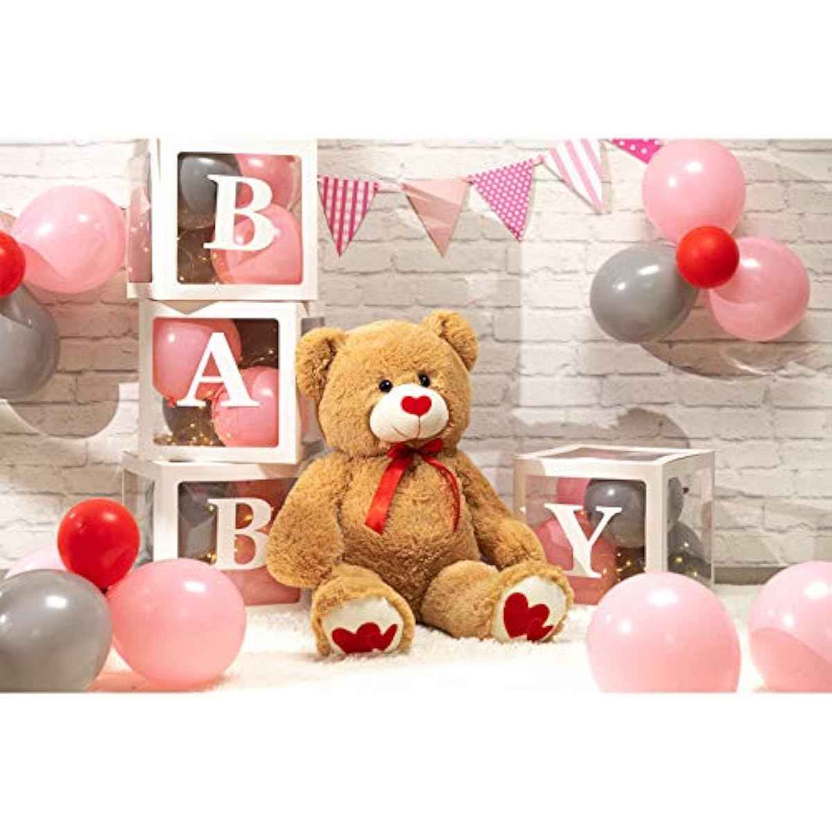 HollyHOME Big Teddy Bear Stuffed Animal Valentines Large Bear Plush with Red Heart for Girlfriend and Kids Valentines 36 inch Tan