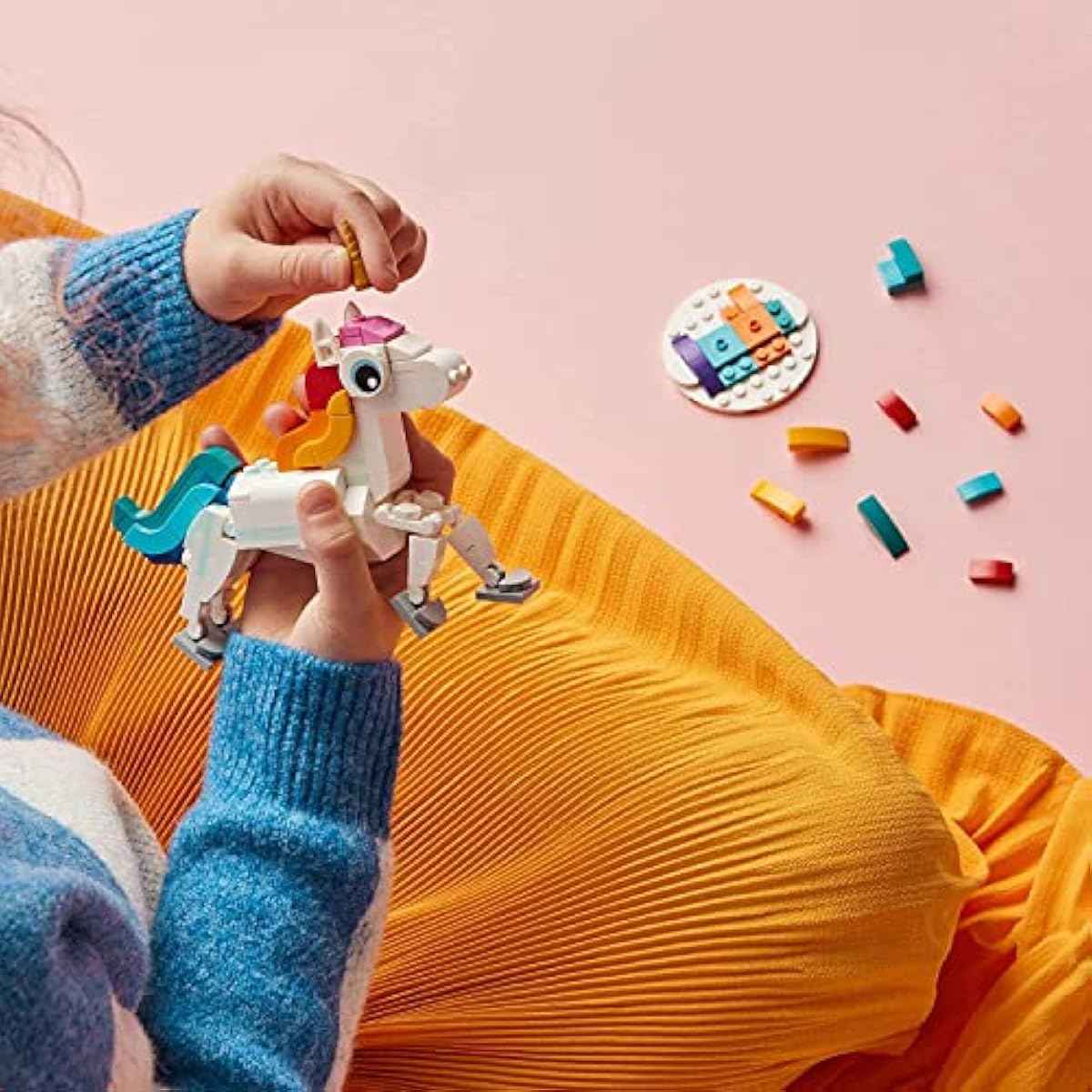 LEGO Creator 3 in 1 Magical Unicorn Toy, Transforms to Seahorse to Peacock, Rainbow Animal Figures, Unicorn Gift for Grandchildren, Girls and Boys, Buildable Toys, 31140