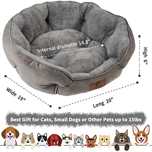 asvin small dog bed, soft and cozy, machine washable, anti-slip oxford bottom, grey, 20 inches