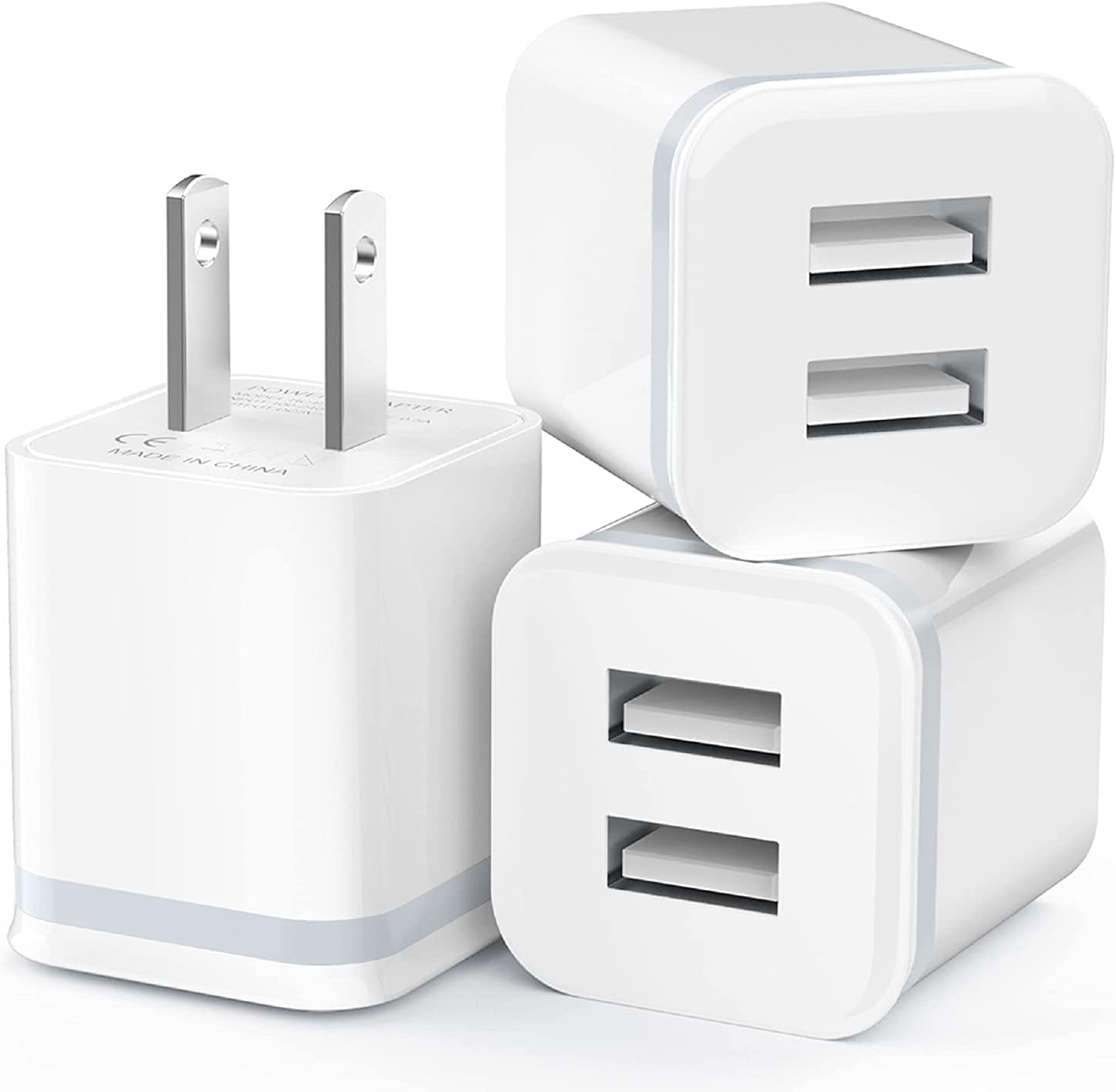 LUOATIP 3-Pack 2.1A 5V Dual Port Cube Power Adapter Plug Block for iPhone and Android Phones