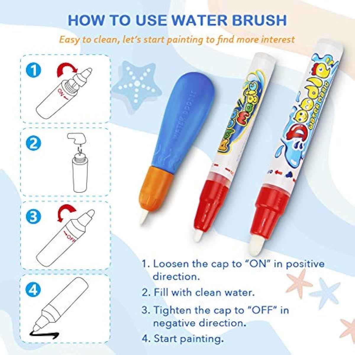 Water Doodle Mat - Kids Painting Writing Color Doodle Drawing Mat Toy Bring Magic Pens Educational Toys for Age 3 4 5 6 7 Year Old Girls Boys Age Toddler Gift