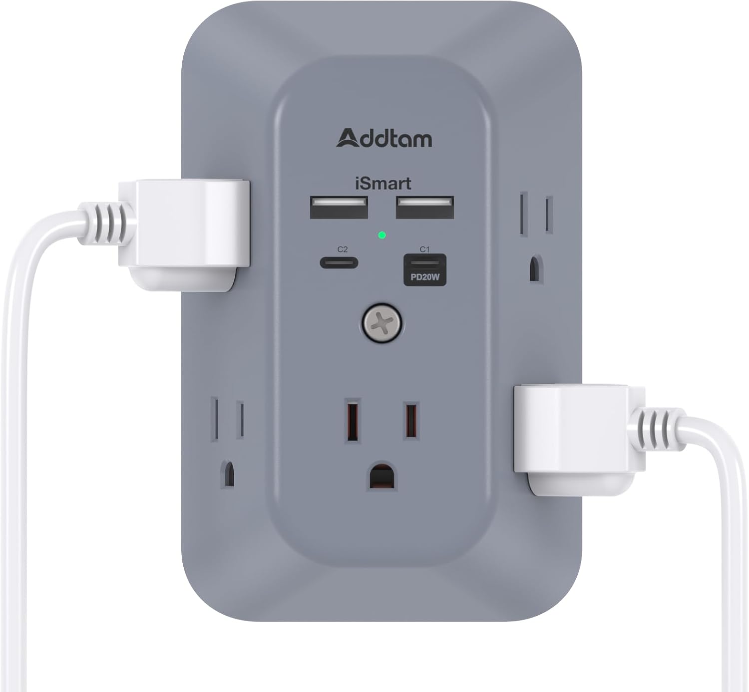 Addtam 5-Outlet USB Wall Charger Surge Protector with 4 USB Ports and 1 USB C Outlet 1800J Power Strip