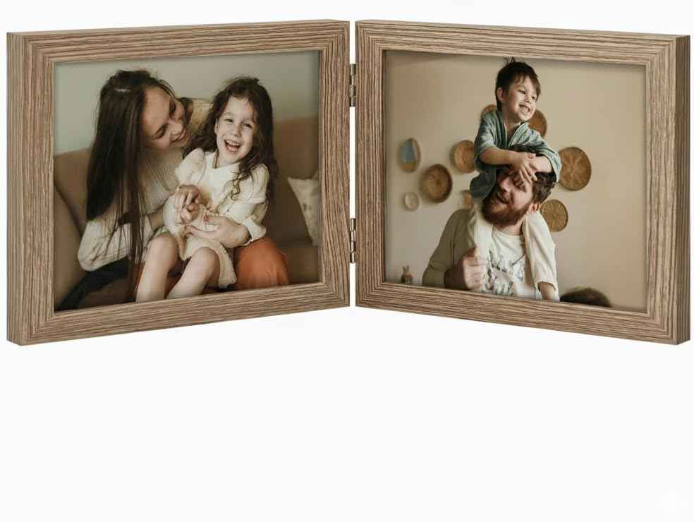 decorUhome Double 4x6 Picture Frame Vertical, Engineered Wood Bifold Photo Frame with Plexiglass for Tabletop Display, 4x6, Black