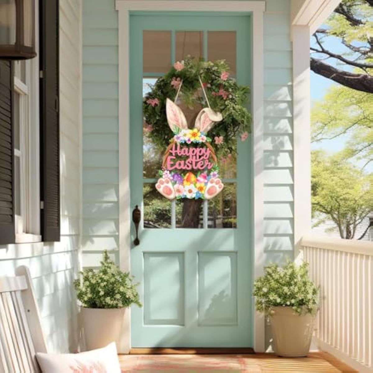 wooden easter decoration door wreath hollow bunny sign spring decoration wall decor