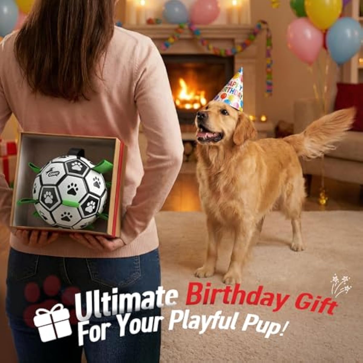 Qdan dog toys 6 inch world cup dog soccer ball with straps for small medium pet outdoor play
