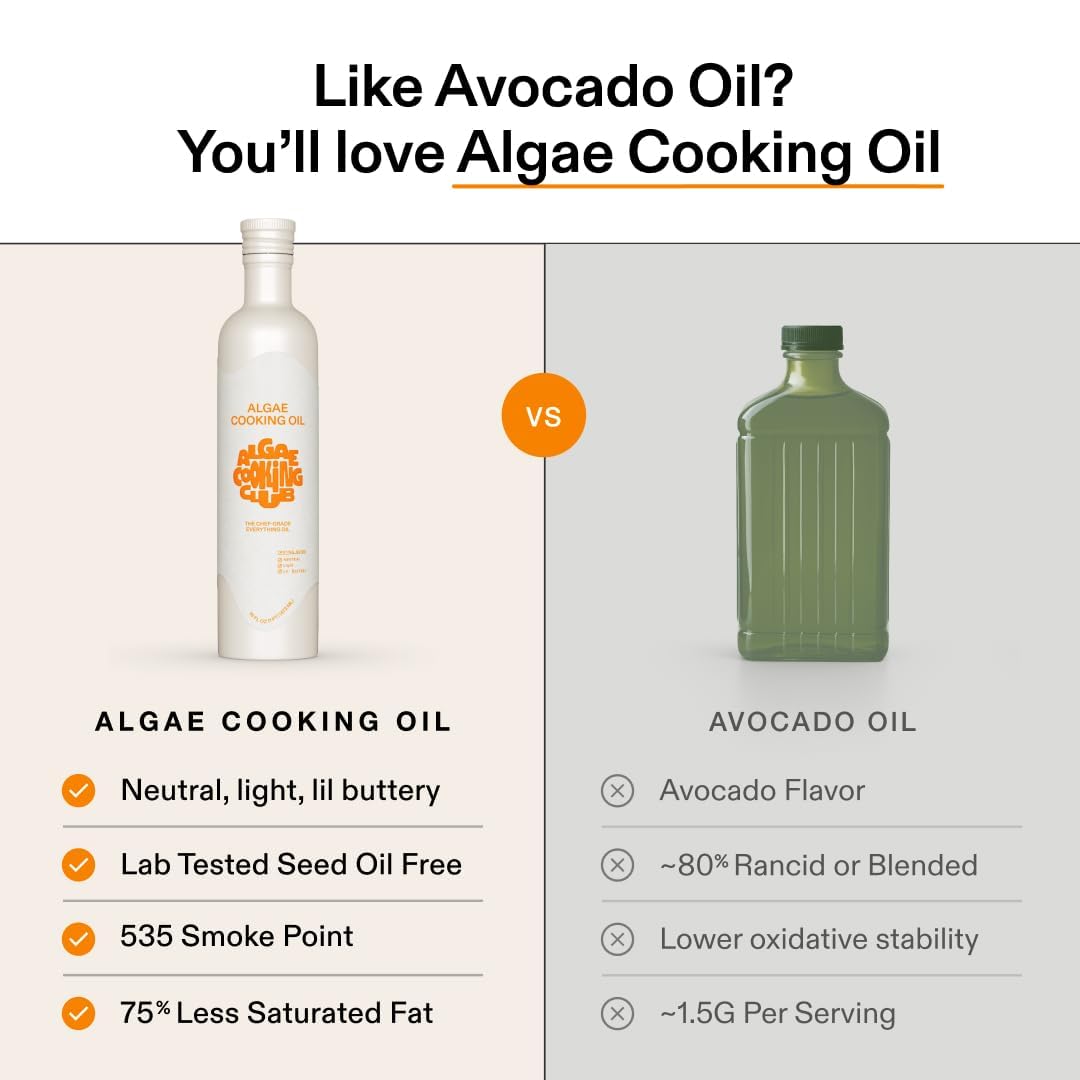 Algae Cooking Club Chef-Grade 100% Algae Cooking Oil, 16 fl oz, Seed Oil-Free, High Smoke Point, Omega-9 Rich