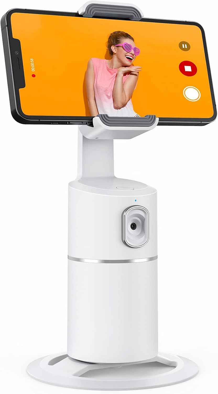 camrola Auto Face Tracking Phone Holder, No App Required, 360° Rotation Face Body Phone Tracking Tripod Smart Shooting Camera Mount for Live Vlog Streaming Video, Rechargeable Battery-Black