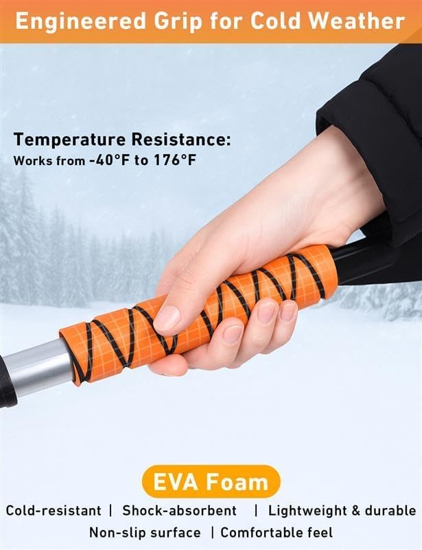 EcoNour 27" Aluminum Ice Scrapers for Car Windshield with Ergonomic Foam Grip Orange