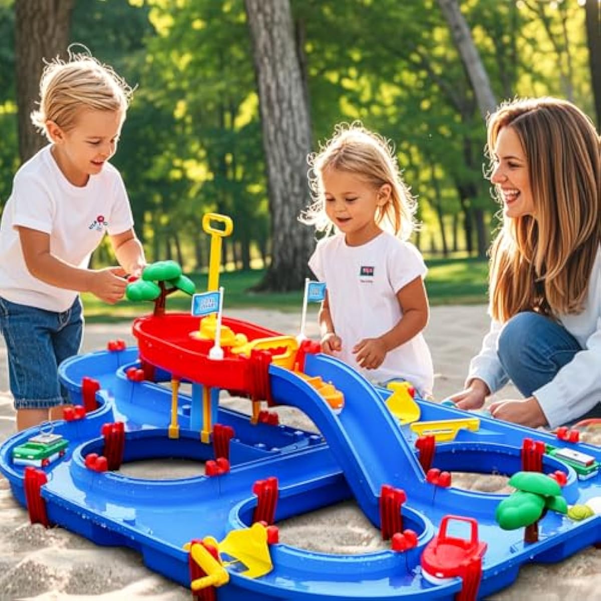 VATOS 2-Tier Water Table for Toddlers in Summer,100PCS DIY Waterways Playset with Pump for Outside Yard,Beach,Poolside Activity Sensory Play Table Addition for Kids Boys Girls Age 3 4 5 6 Year Old