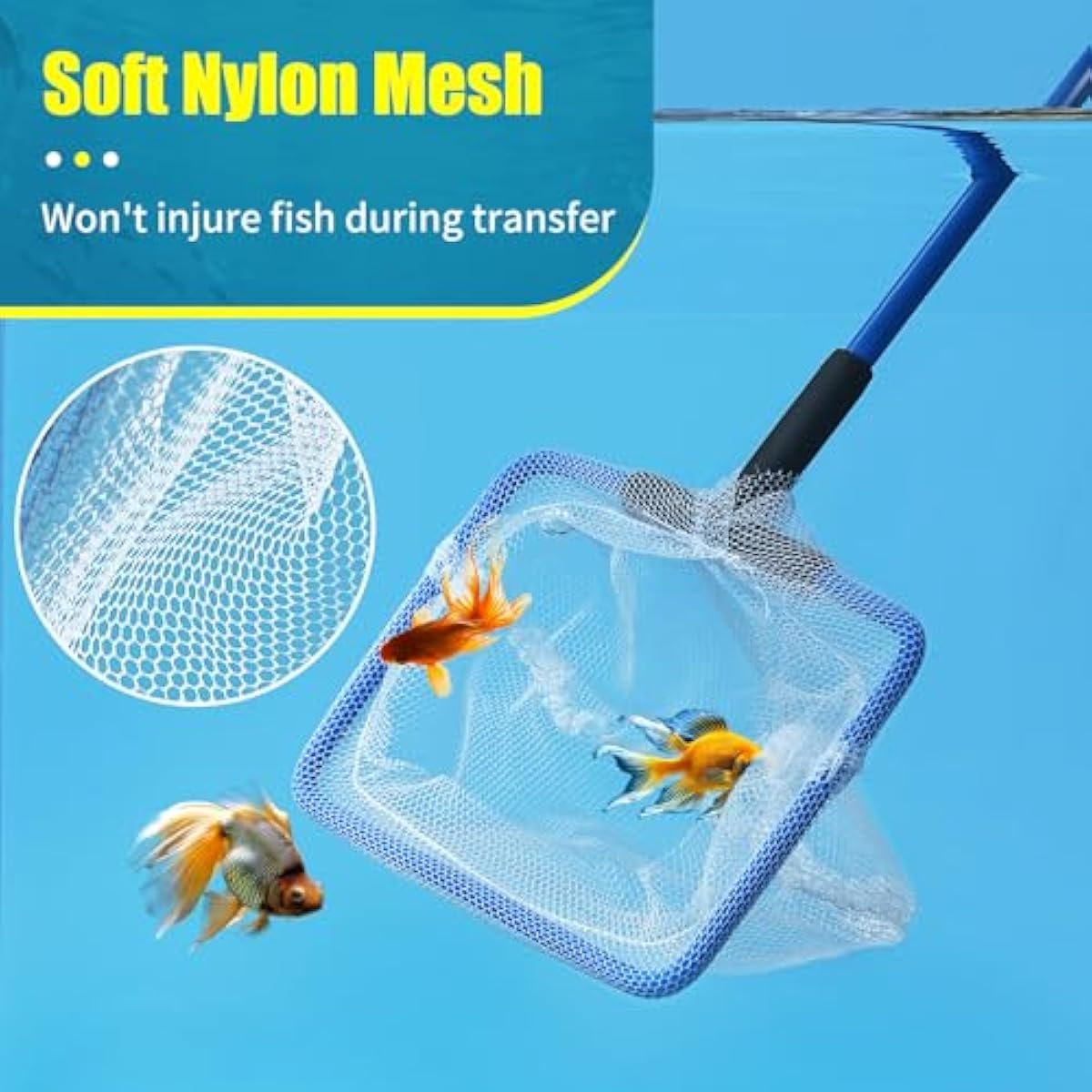 AQUANEAT 4-inch Aquarium Fish Net for small fish tank cleaning, food waste skimmer for small ponds and pools
