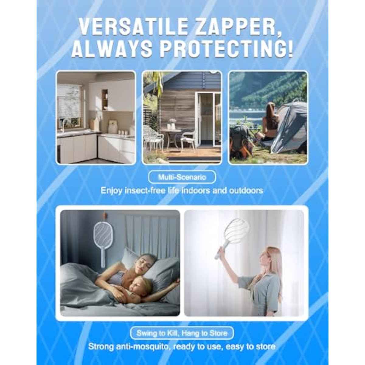 Electric Fly Swatter, 3800V Handheld Bug Zapper Racket, Type-C Rechargeable, Mosquito Zapper for Indoor Outdoor, 3-Layer Safety Mesh, Easy to Use, Lightweight (Basic 1 Pack)